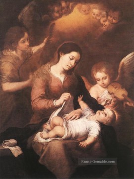  Mary Kunst - Maria und das Kind mit musizierenden Engeln Spanisch Barock Bartolomé Esteban Murillo